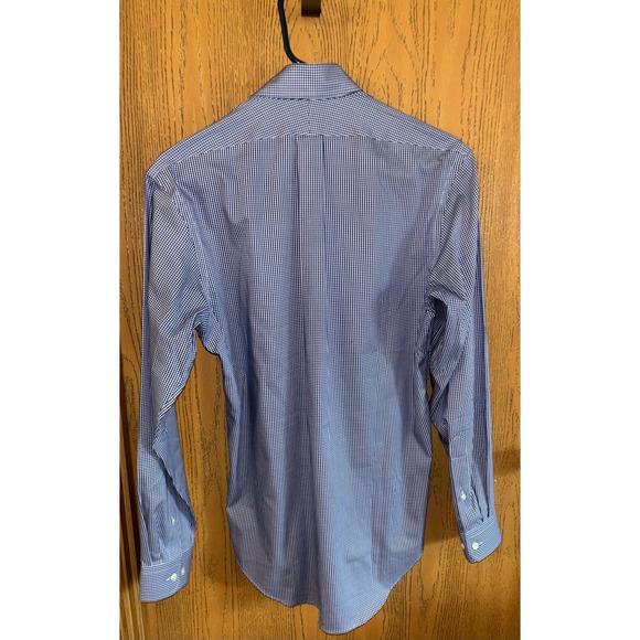 Lands’ End men’s 100% supima cotton button-front blue gingham shirt (15 - 34) - Picture 4 of 4